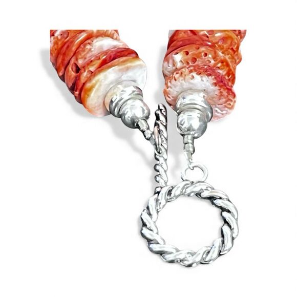 Navajo Spiny Oyster Necklace w Chunky Red Orange Beads Silver Plated Toggle EUC - Picture 9 of 13